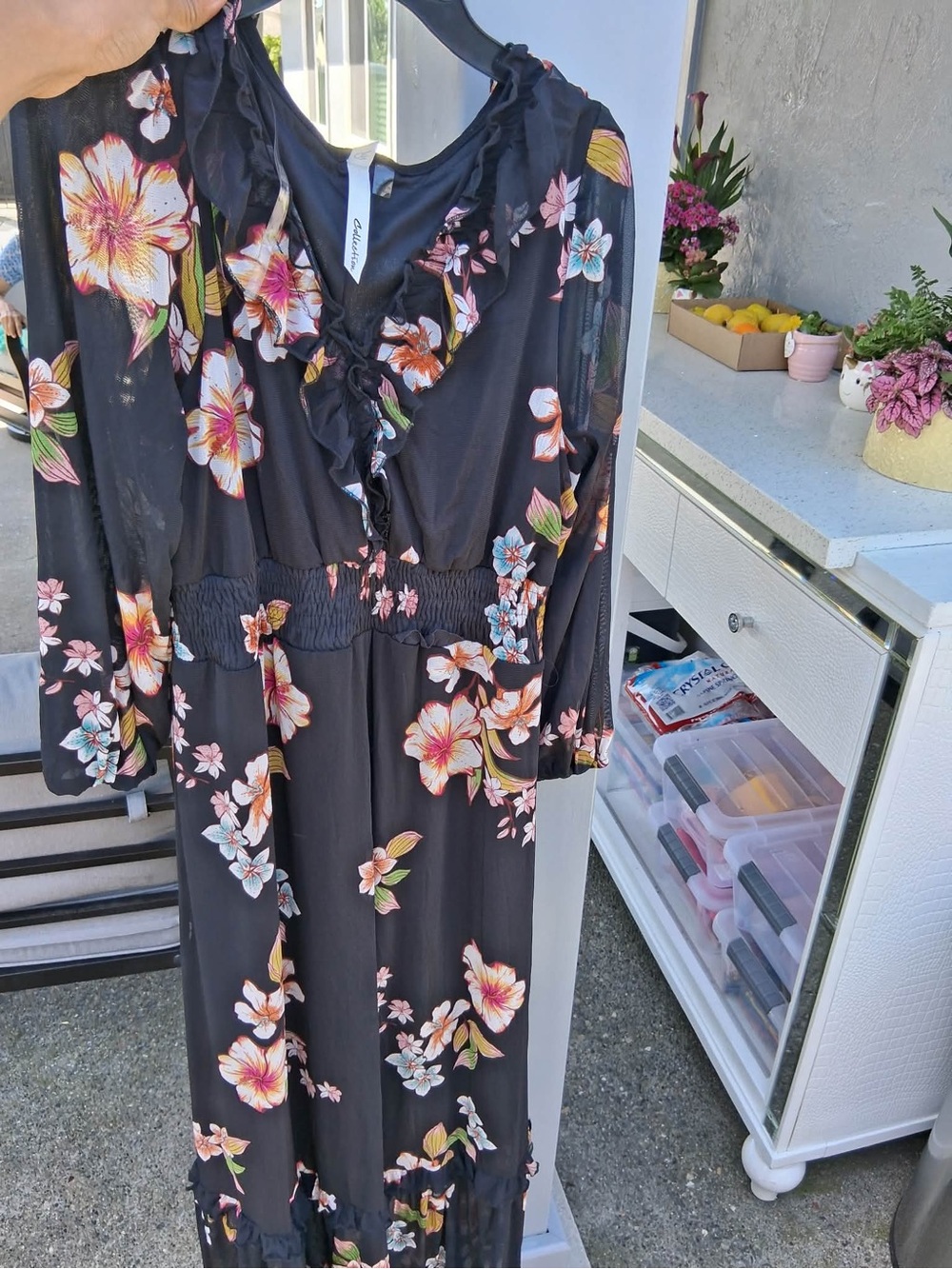 Black Floral Ruffled Maxi Dress